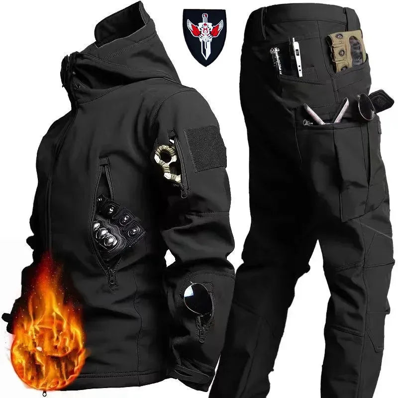 Shark Skin Soft Shell Autumn and Winter Plush Thickened Mountaineering Tactics Training Breathable Windproof Charge Suit
