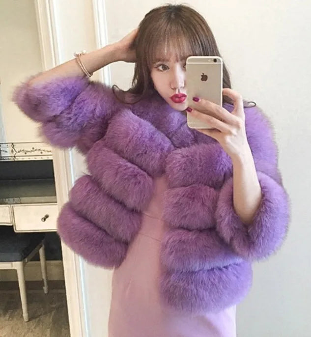 Faux Fur Coat Fashion Faux Fox Fur Fluffy Jacket High Quality