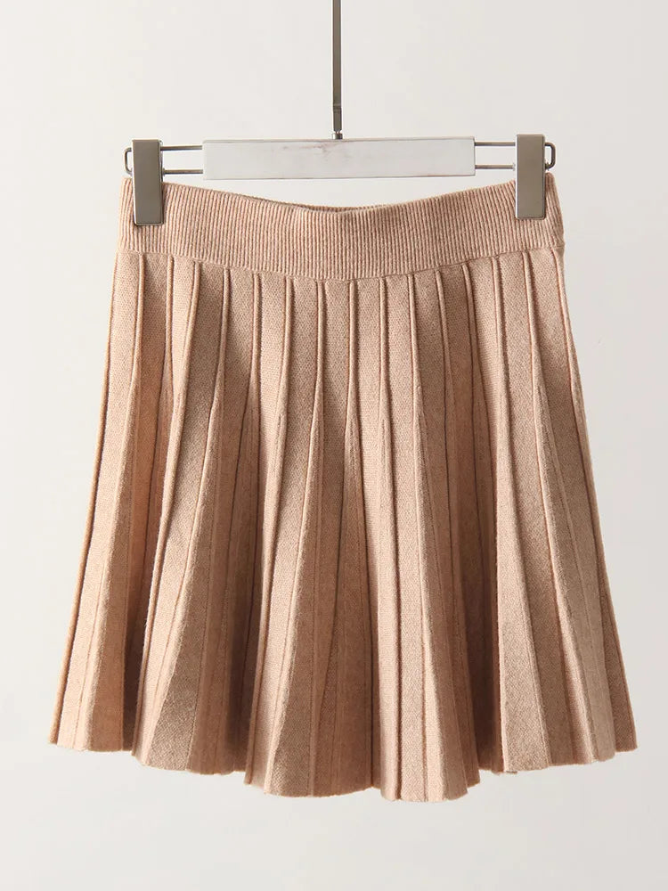 Basic High Waist A Line Pleated Skirt Vintage