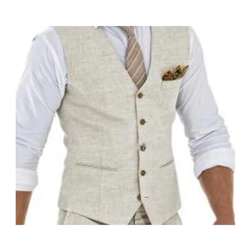 Summer Linen Beige Men's Suits Vest Only1 Piece Single Breasted Casual Daily Outfits Luxury