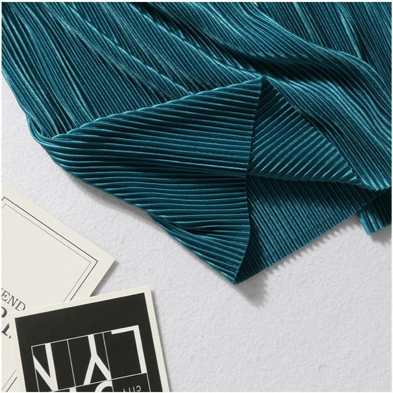 Women's Fashion Summer Wide Leg Pants Pleated Ice Silk Trousers Elastic Waist Loose Casual Pants