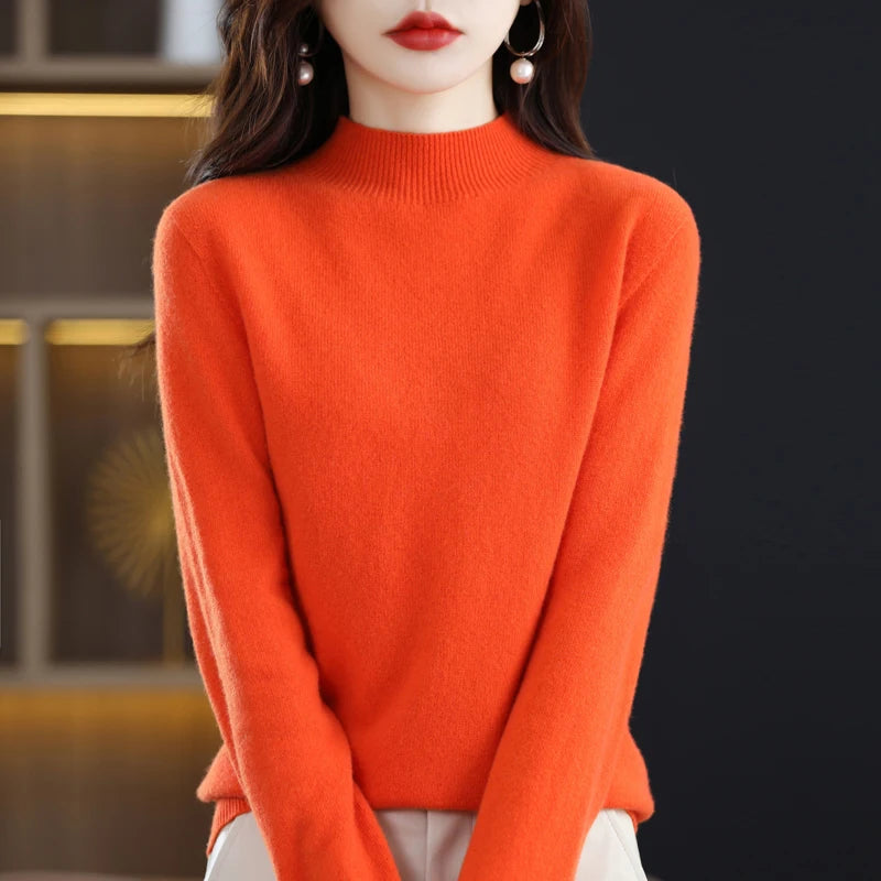 100% Pure Wool Half Turtleneck Pullover In Cashmere Sweater Women's Casual Knit Top Women's Coat