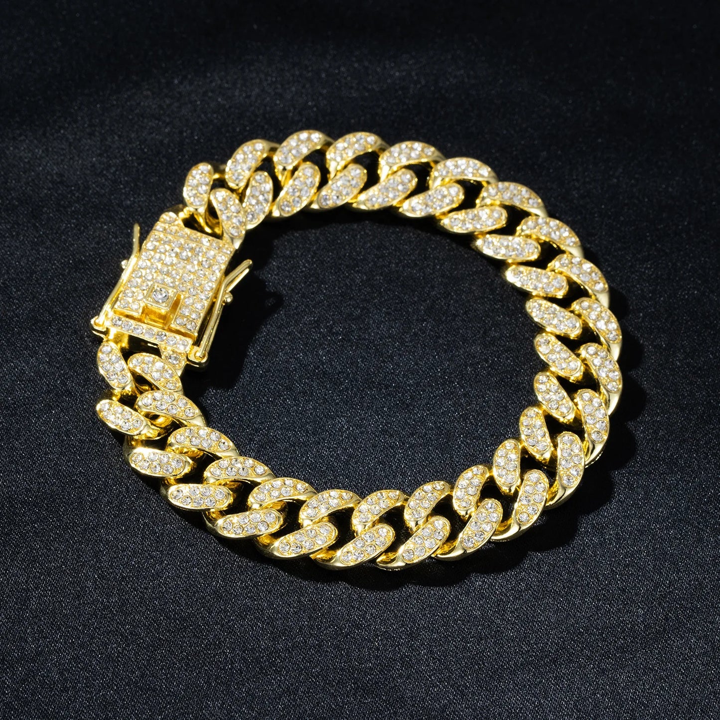 14MM 2 Row Rhinestone Paved Miami Rhombus Cuban Chain Men Women Prong Cuban Link Chain Bracelet Iced Out men Jewelry