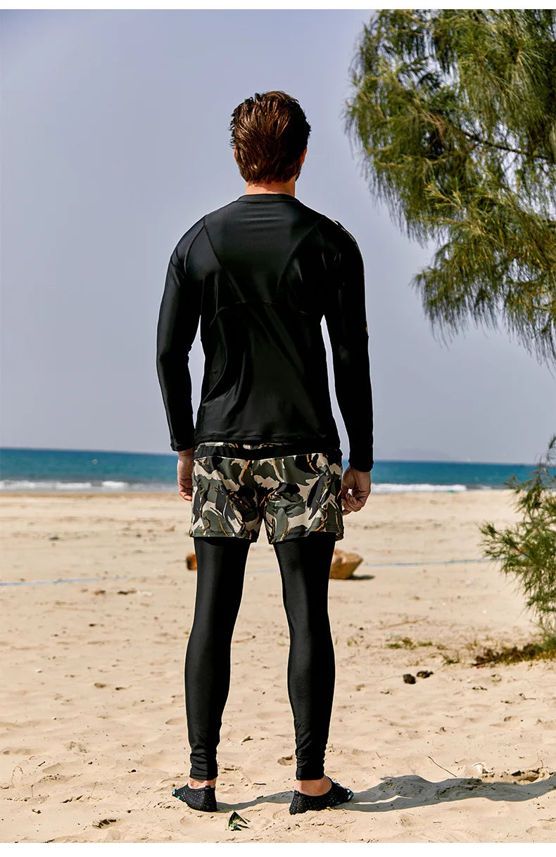Men 3Pcs Long Sleeve Quick-Dry Water Sports Surfing Beach Rash Guard Professional WaterProof Outdoor Athletic Bathing SwimWear