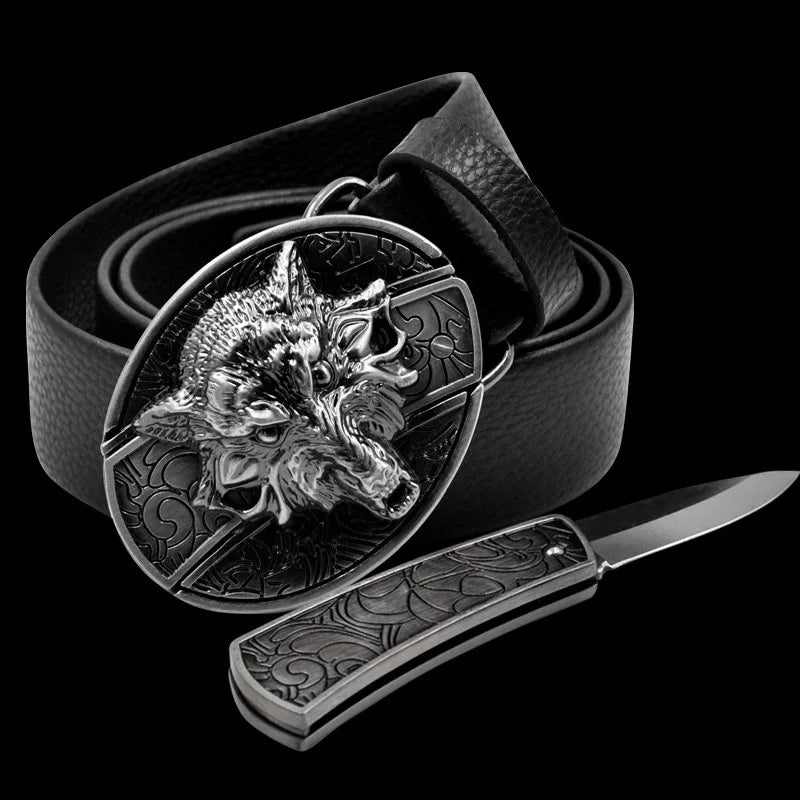 Adult Carved Invisible Knife Buckle Waist Belt Adjustable Personality Genuine Waist Belt