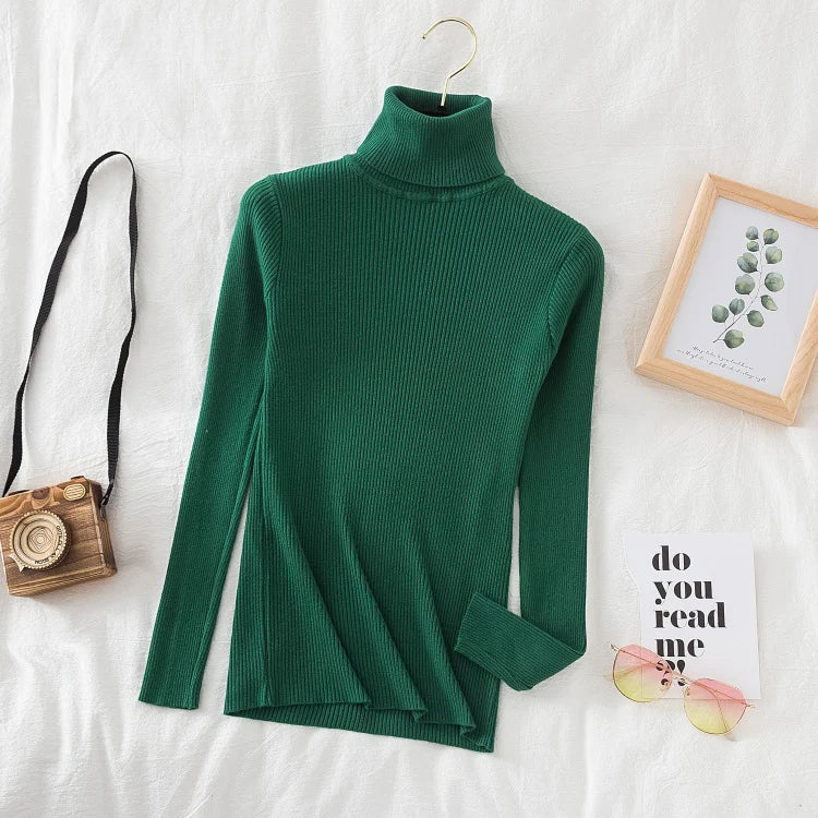 Women's Turtleneck Sweater Knitted Soft Pullovers cashmere Jumpers Basic Solid Soft Sweaters Women Autumn Winter Casual Top
