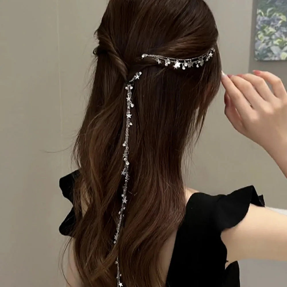 Fashion Rhinestone Chains Tassel Braided Hair Chain Shining Ponytail Hair Accessories For Women