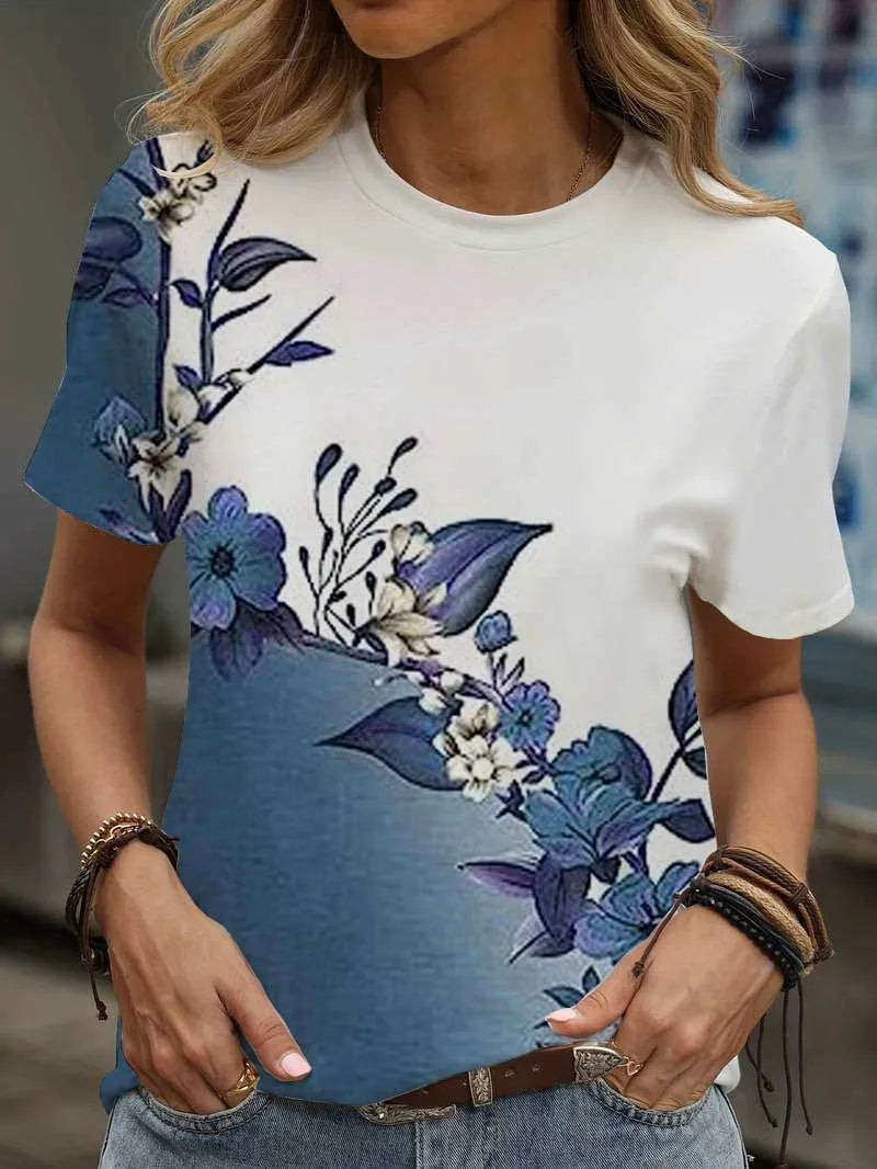 Print Tees Casual Street Tops Woman Clothing Short Sleeve Women's T-Shirt Chic