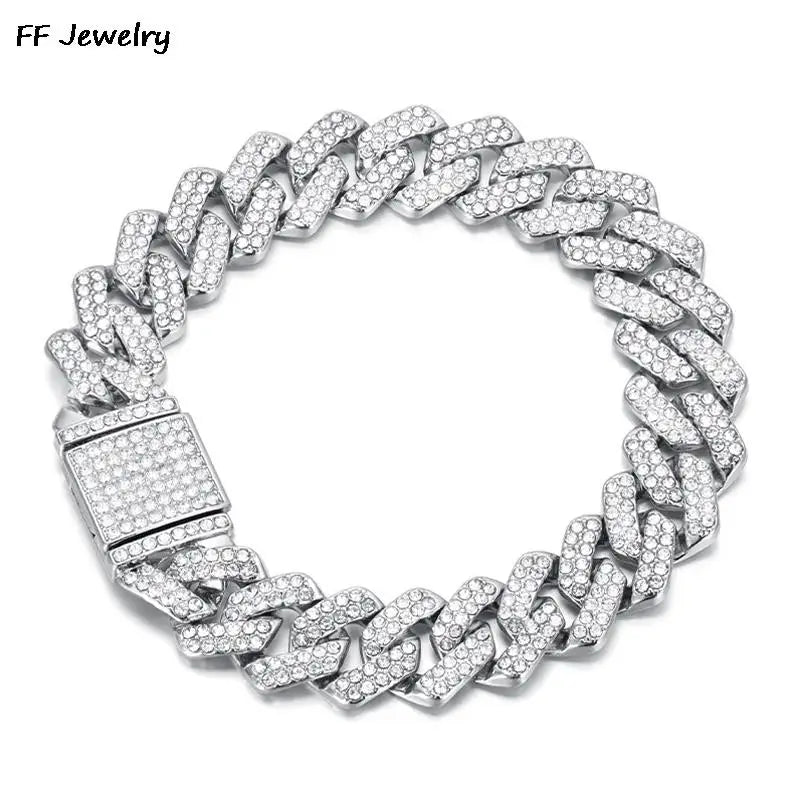 14mm Crystal Miami Iced Out Cuban Link Chain Bracelet For Men&Women Full Rhinestones Charms Jewelry Chain
