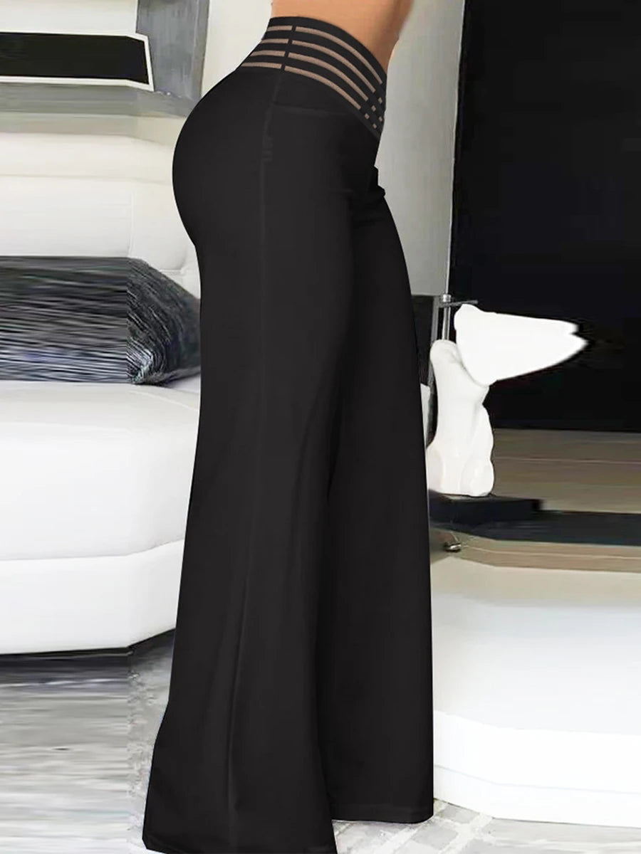 Elegant High Waisted Wide Leg Trousers with Cutout Detailing Stylish Loose Fit Flared Pants for Chic Street Style