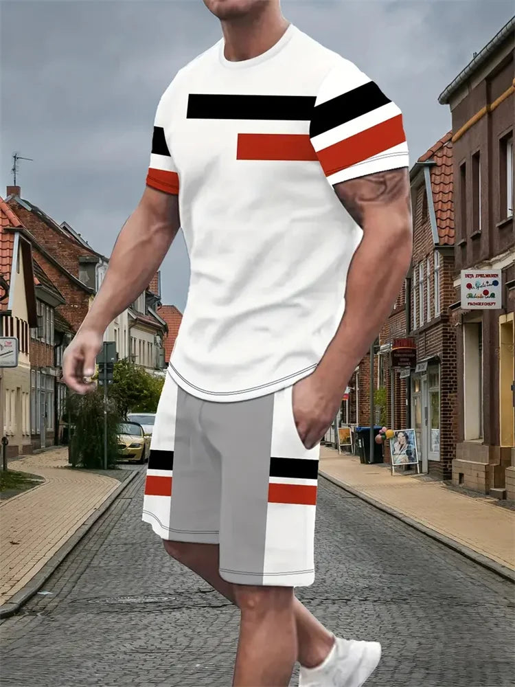 Men's Short-sleeved Shorts Suit Summer Fashion Round Neck T-shirt, Shorts Two-piece Street Shooting Casual Clothing