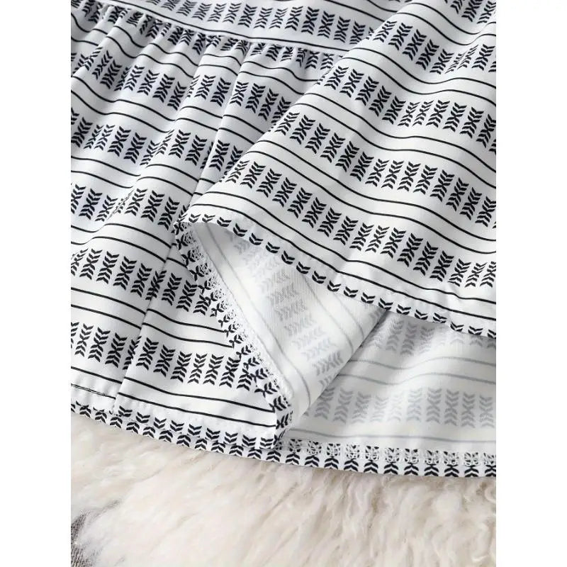 Casual Printed Ruffle Edge Pleated Dress
