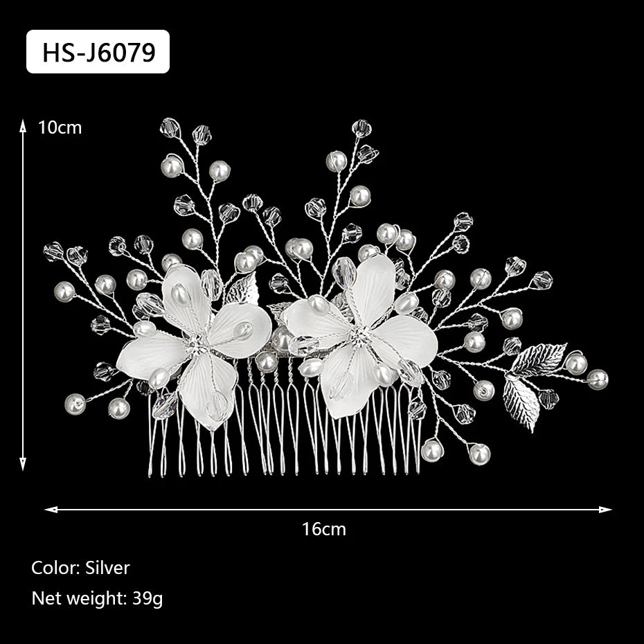 Silver Color Rhinestone Hair Comb Pearl Crystal Hair Accessories Ornament Prom Bridal Flower Headpiece Jewelry