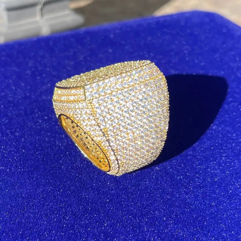 Fashion Men's Gold Color Ring  Full Bling Iced Out Cubic Micro Paved CZ Crystal Luxury Hip Hop Rings Jewelry