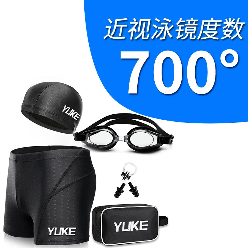 Men Myopia Swimming Shorts Waterproof Competition Swim Equipment Goggles Cap Case Trunks Briefs Swimwear
