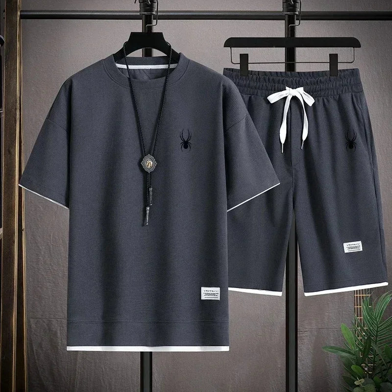 Men's short sleeved T-shirt and sports shorts set casual sportswear fashion summer