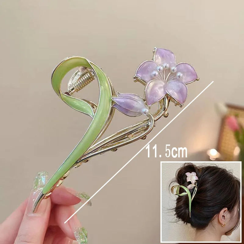 Flower Hair Claw Clip Ponytail Grab Hair Clips Shark Clip Woman Hairpins For Girl Hair Accessories Headdress