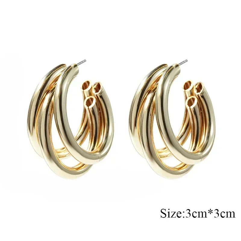 Stainless Steel Smooth Metal Chunky Hoop Earrings for Women Fashion Round Circle Hoops Statement Earrings