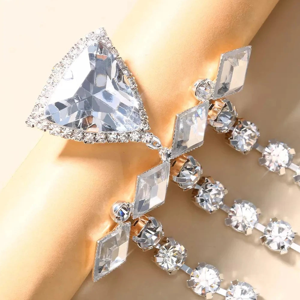 Fashion Crystal Tassel Earrings  Exaggerate Rhinestone Long Drop Earrings