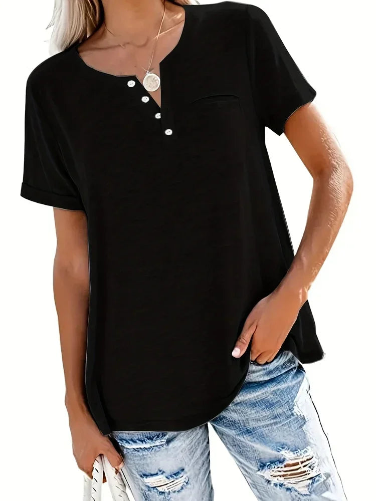 Plus Size 1XL-8XL Women's Loose Tops Ladies Casual V-neck Short Sleeve Pocket T-shirt Spring and Summer Style