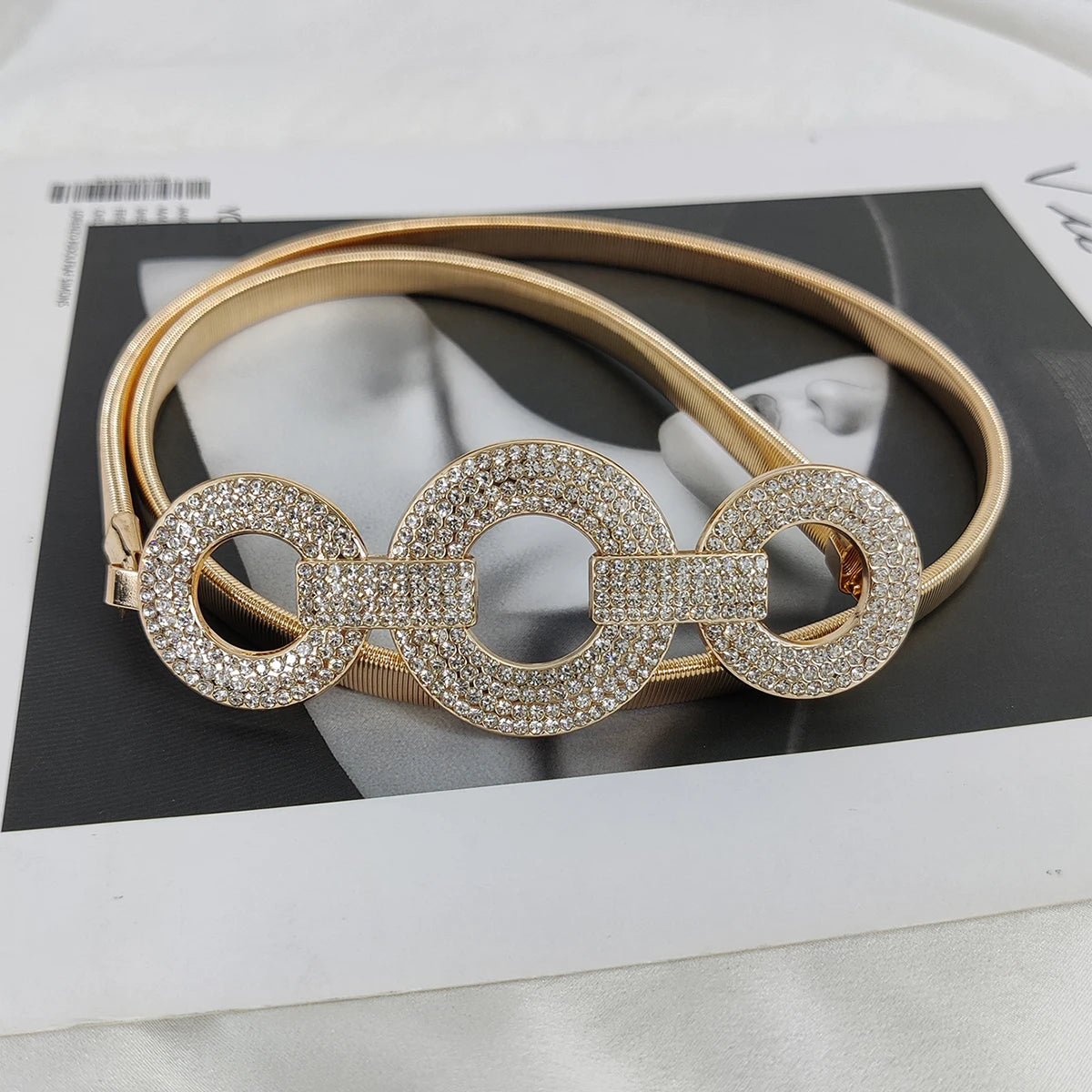 Fashion Elastic Gold Chain Belt Rhinestone Designer Belts For Women High Quality Luxury Brand Stretch Waistband