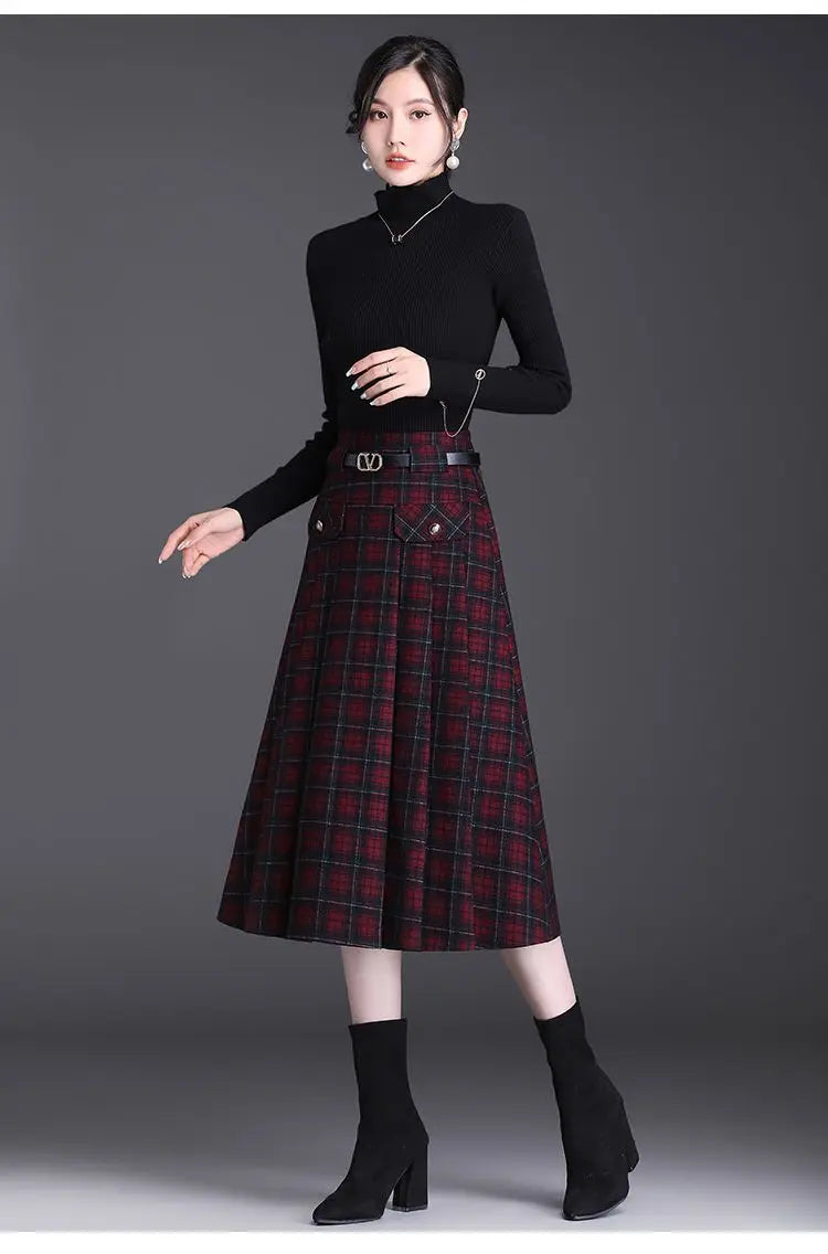 A-line Skirt  Woolen Medium Long