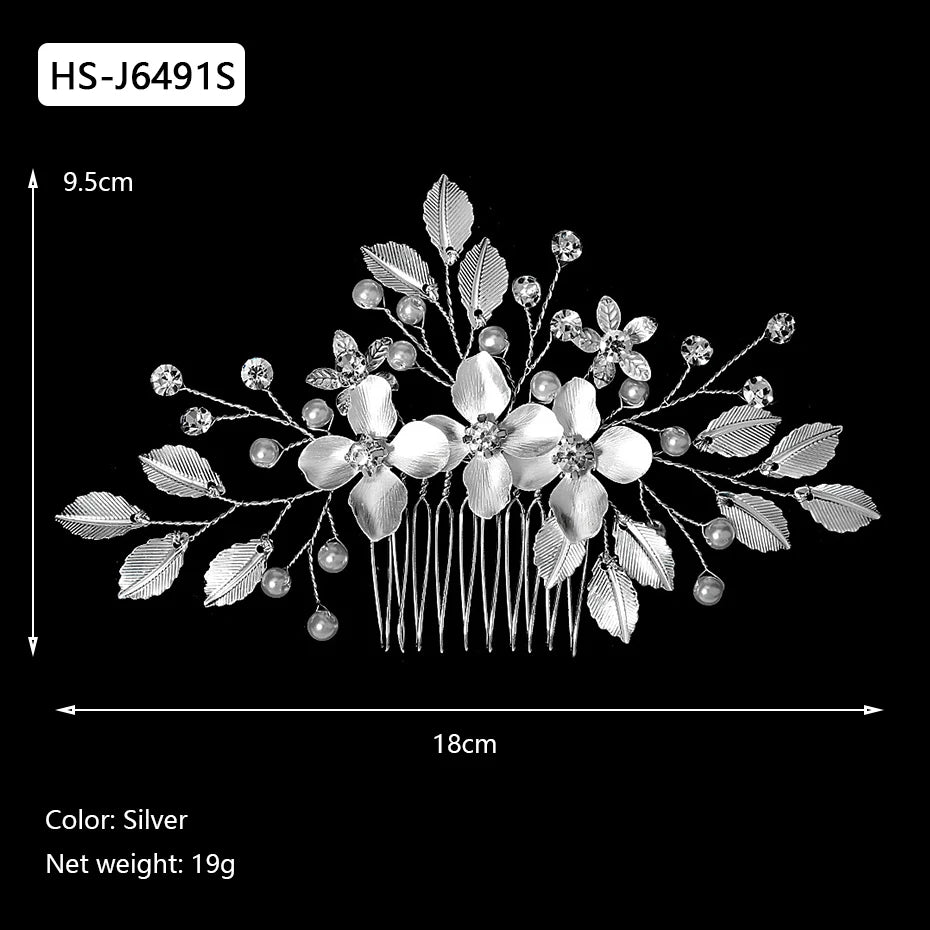 Silver Color Rhinestone Hair Comb Pearl Crystal Hair Accessories Ornament Prom Bridal Flower Headpiece Jewelry
