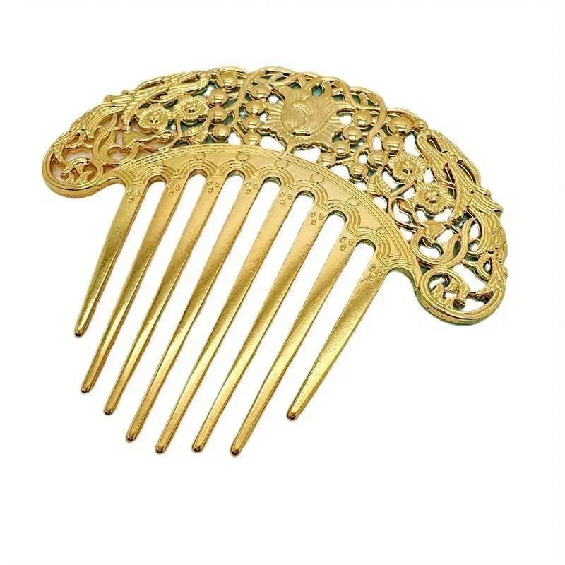 Hairpin Retro Hair Comb Dish Hairpin Hair Ornament Hollow Carved Comb Gold Ornament Metal Comb