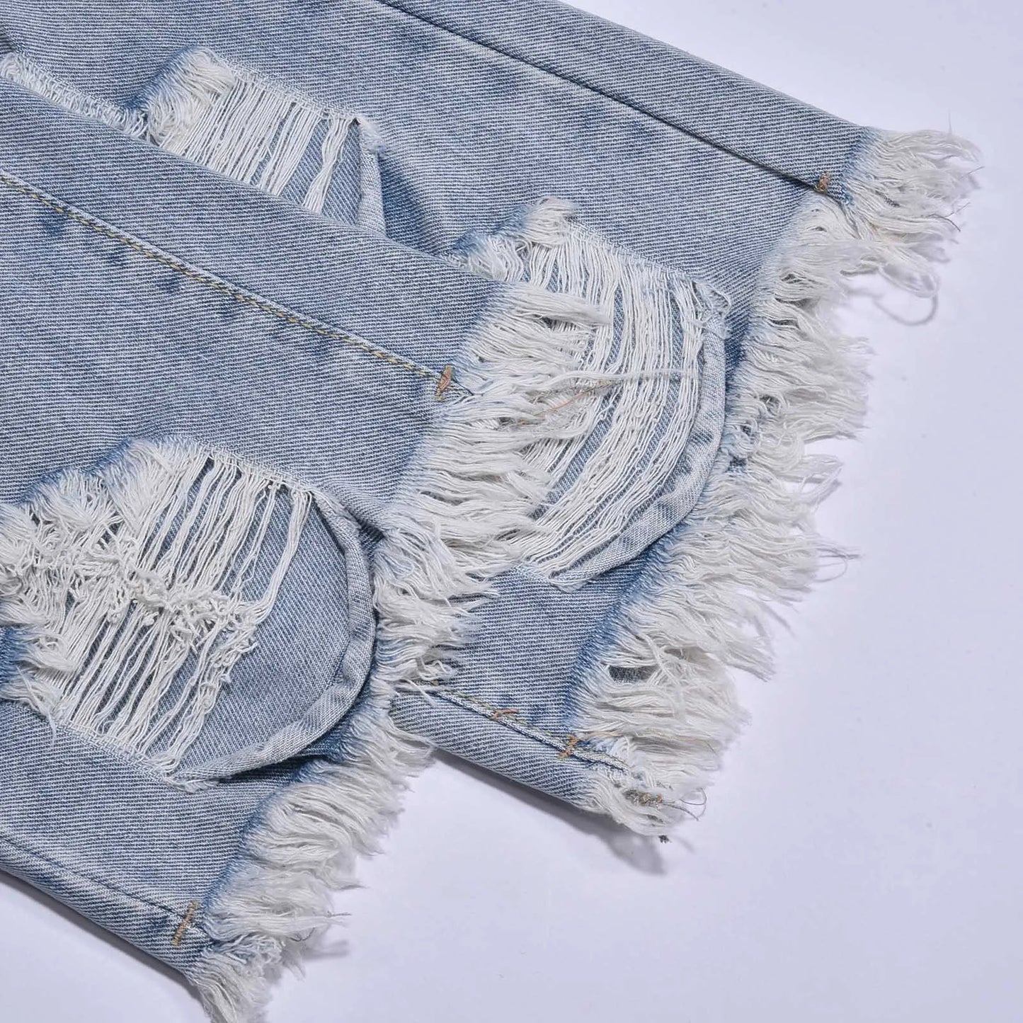 Fashion Streetwear Holes Jeans Women Summer Mid High Waist Distressed Ripped Denim Pants Stylish American Style Jeans Pants