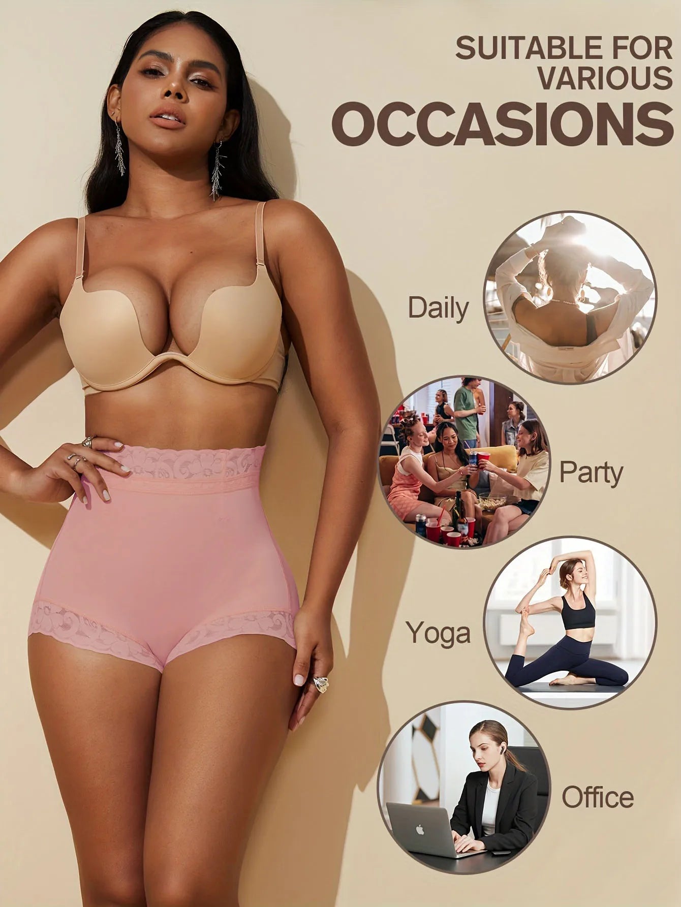 Lace Trim Sculpting Panties, Comfy & Breathable Butt Lifting Panties, Lingerie & Underwear