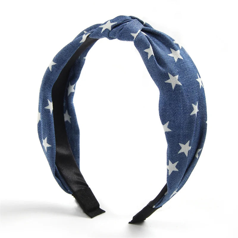 1/3pcs Knotted Print Denim Cloth Headband for Women Girls Face Wash Hair Hoop Simple Denim Headpiece