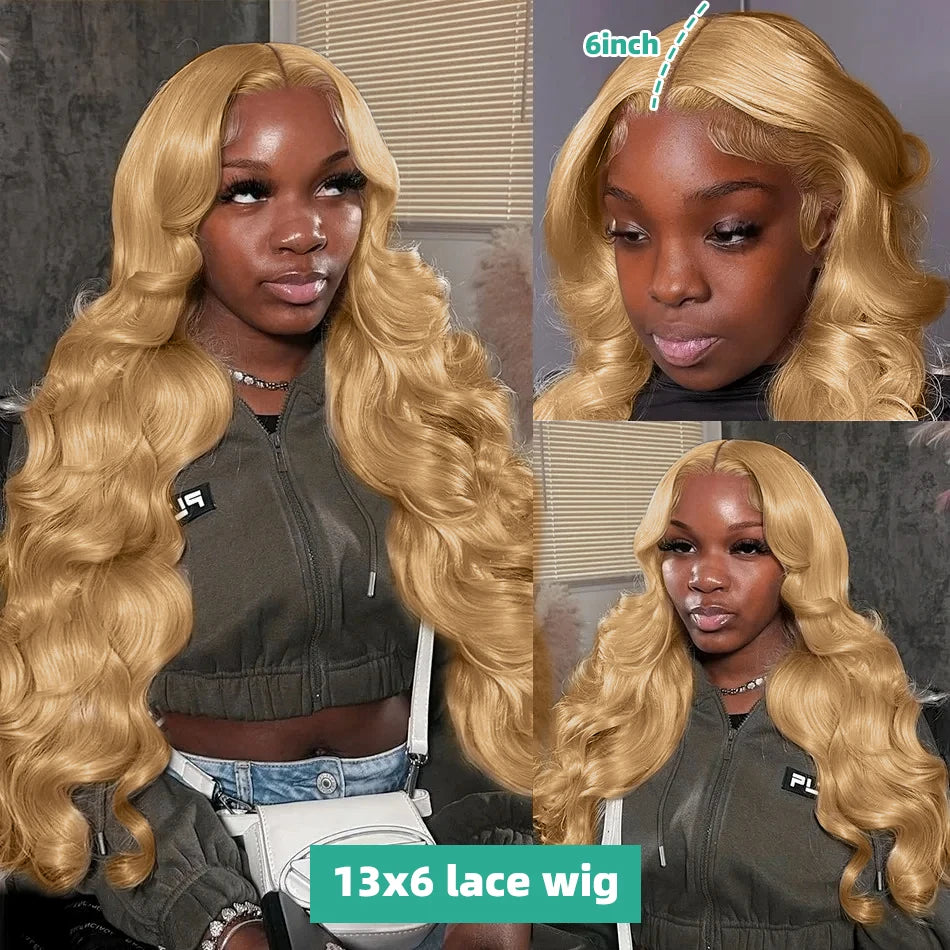 30 34 Inch #27 Honey Blonde Body Wave Wig Brazilian 13x4 Lace Front Human Hair 13x6 HD Transparent Lace