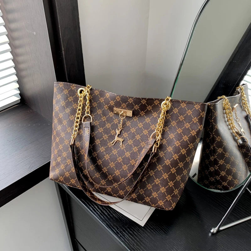 Handbag Texture Soft Leather Large Capacity Tote Women Bag With Hanging Accessories Shoulder Bag