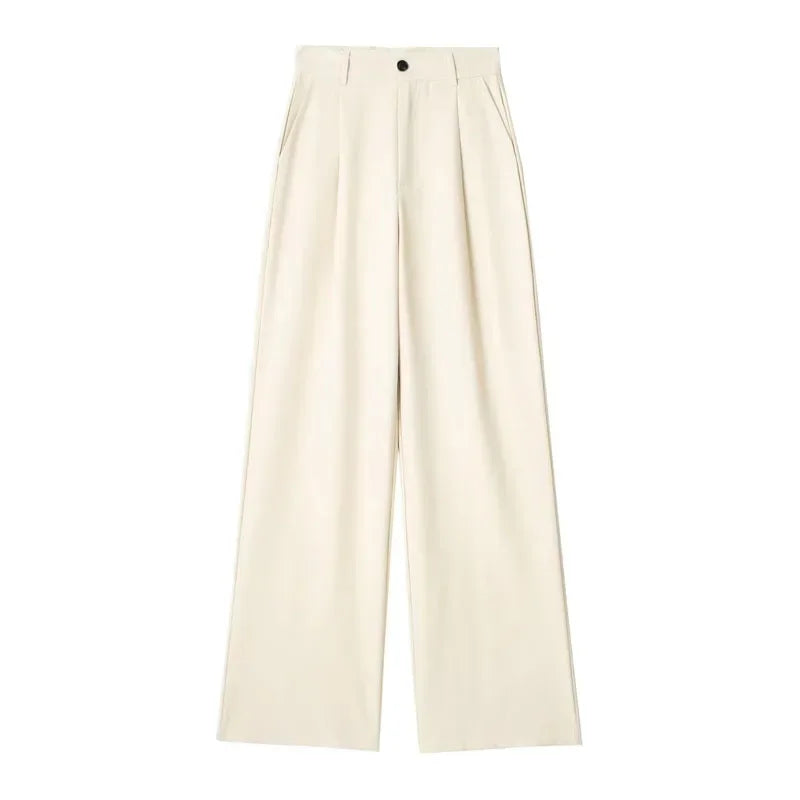 Women's Formal Pants Office Wear Women Striped Grey Black Cream Pants Woman High Waist Suit Pants Casual Wide Leg Trousers