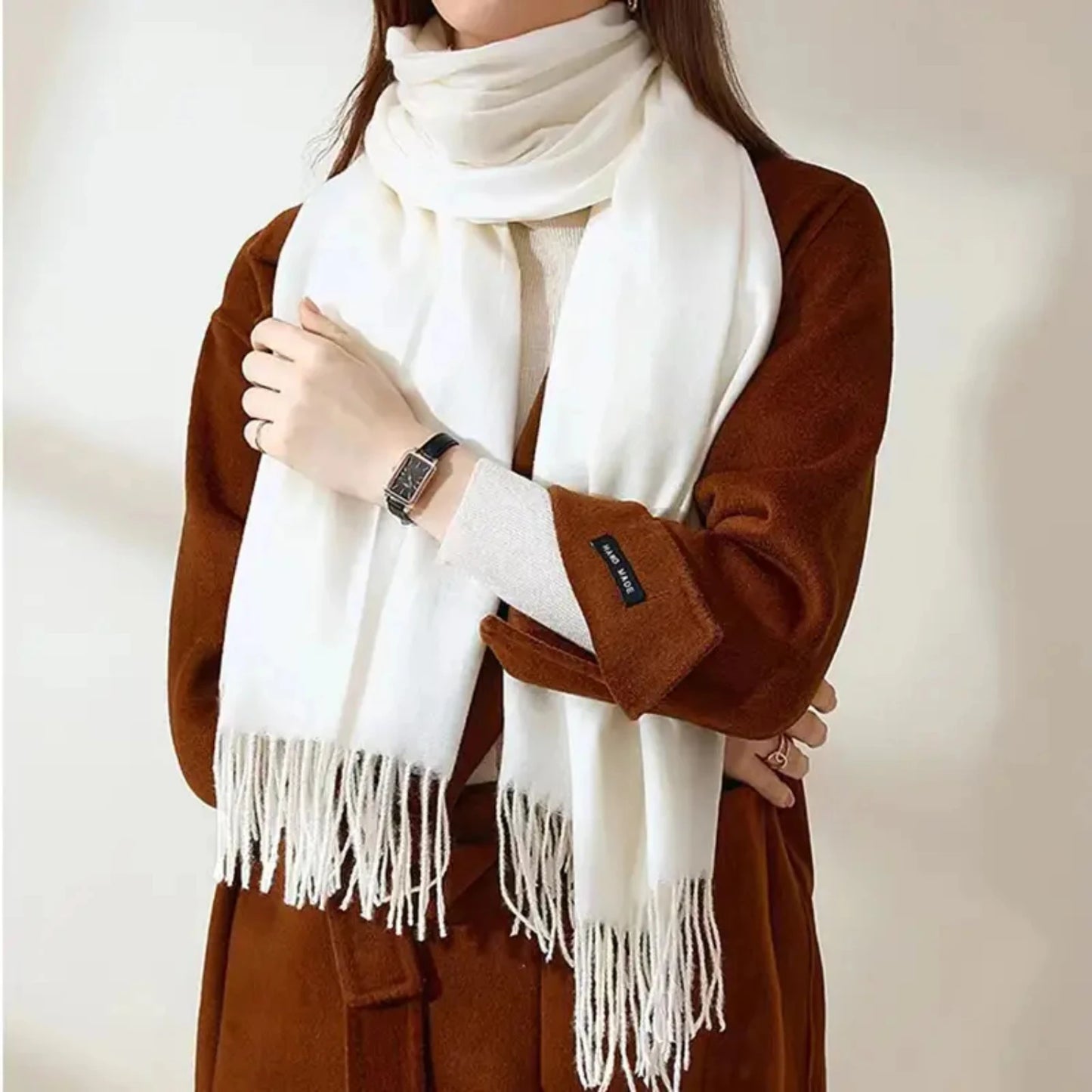 Solid Color Warm Large Shawl Long Tassel Scarf for Women - Stylish and Cozy Winter Essential