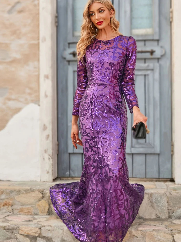 Sequined Silk Diamond Long Bodycon Dress