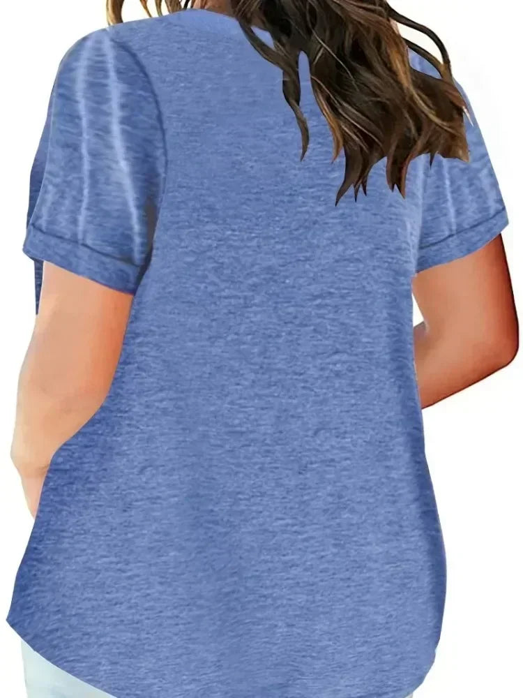 Plus Size 1XL-8XL Women's Loose Tops Ladies Casual V-neck Short Sleeve Pocket T-shirt Spring and Summer Style