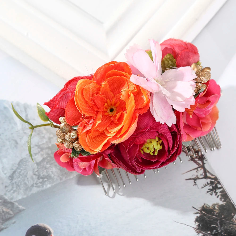 Flower Hair Comb Hairpin Bouquet Headdress Hair Combs Hair Accessories for Women Girls Floral Hairpins