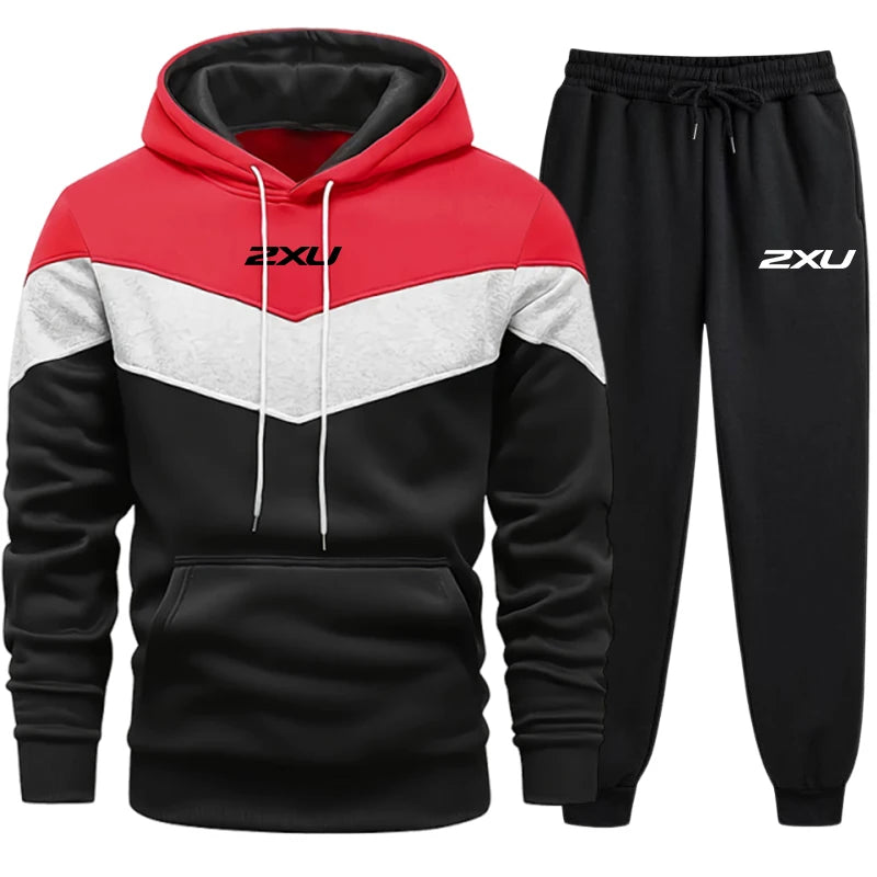 Men's Casual Tracksuit Hooded Sweatshirts Black Sweatpants Urban Fashion Sportswear Male Home Outdoor Outfits