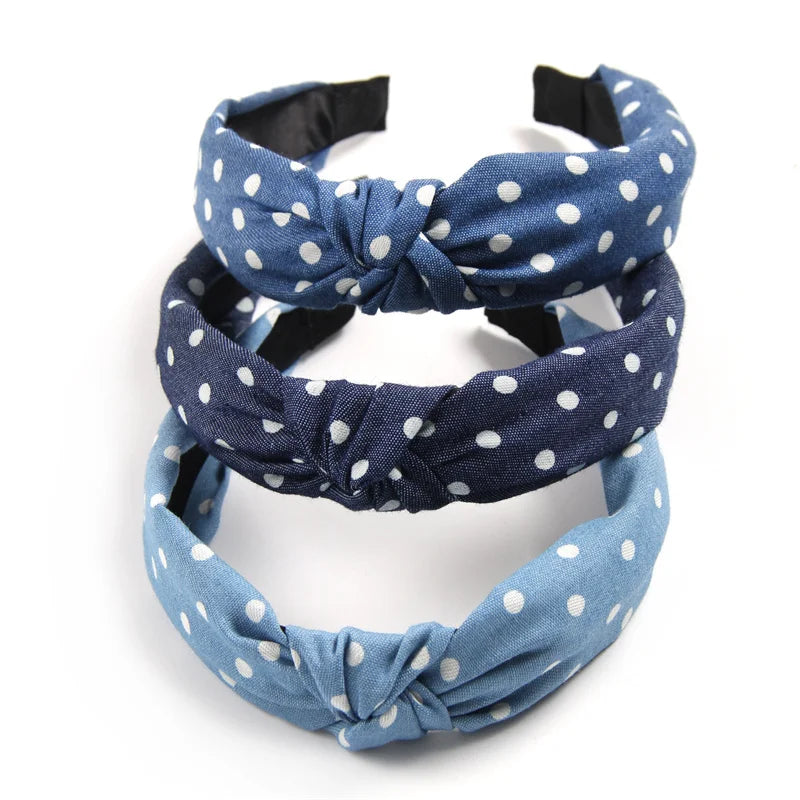 1/3pcs Knotted Print Denim Cloth Headband for Women Girls Face Wash Hair Hoop Simple Denim Headpiece