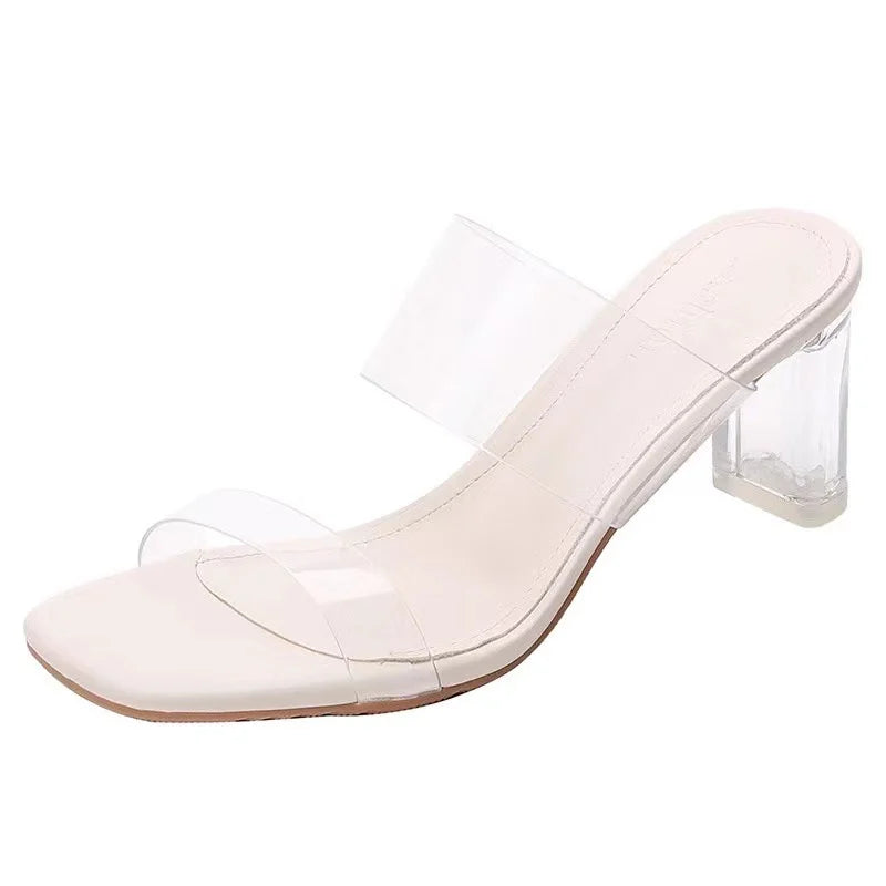 Line up Strap Summer High Heels Transparent Sandals