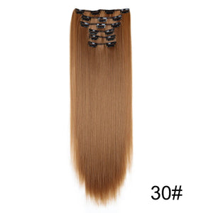 Synthetic 24Inch 16 Clips in Hair Extensions Long Straight Hairstyle Hairpieces Heat Resistant False Hair Daily Use