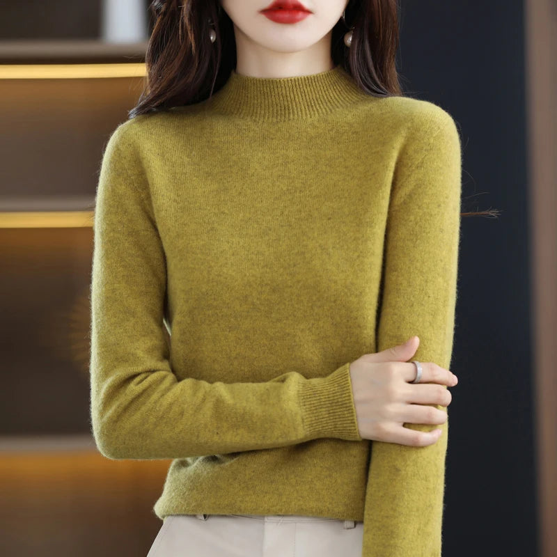 100% Pure Wool Half Turtleneck Pullover In Cashmere Sweater Women's Casual Knit Top Women's Coat