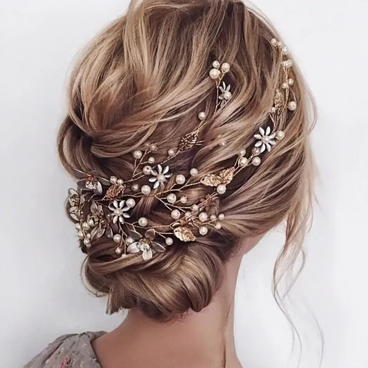 Handmade Blossom Headpiece Pearl Rhinestone Hair Bands Vine Metal Leaf Flower Headpiece Jewelry Hair Accessories
