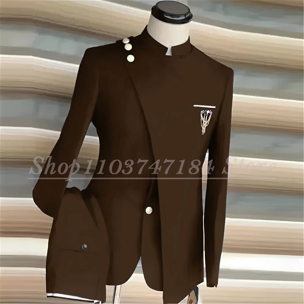 Men's Suits Single Breasted Stand Lapel Blazer  Formal Occasion Party 2 Piece Jacket Pants