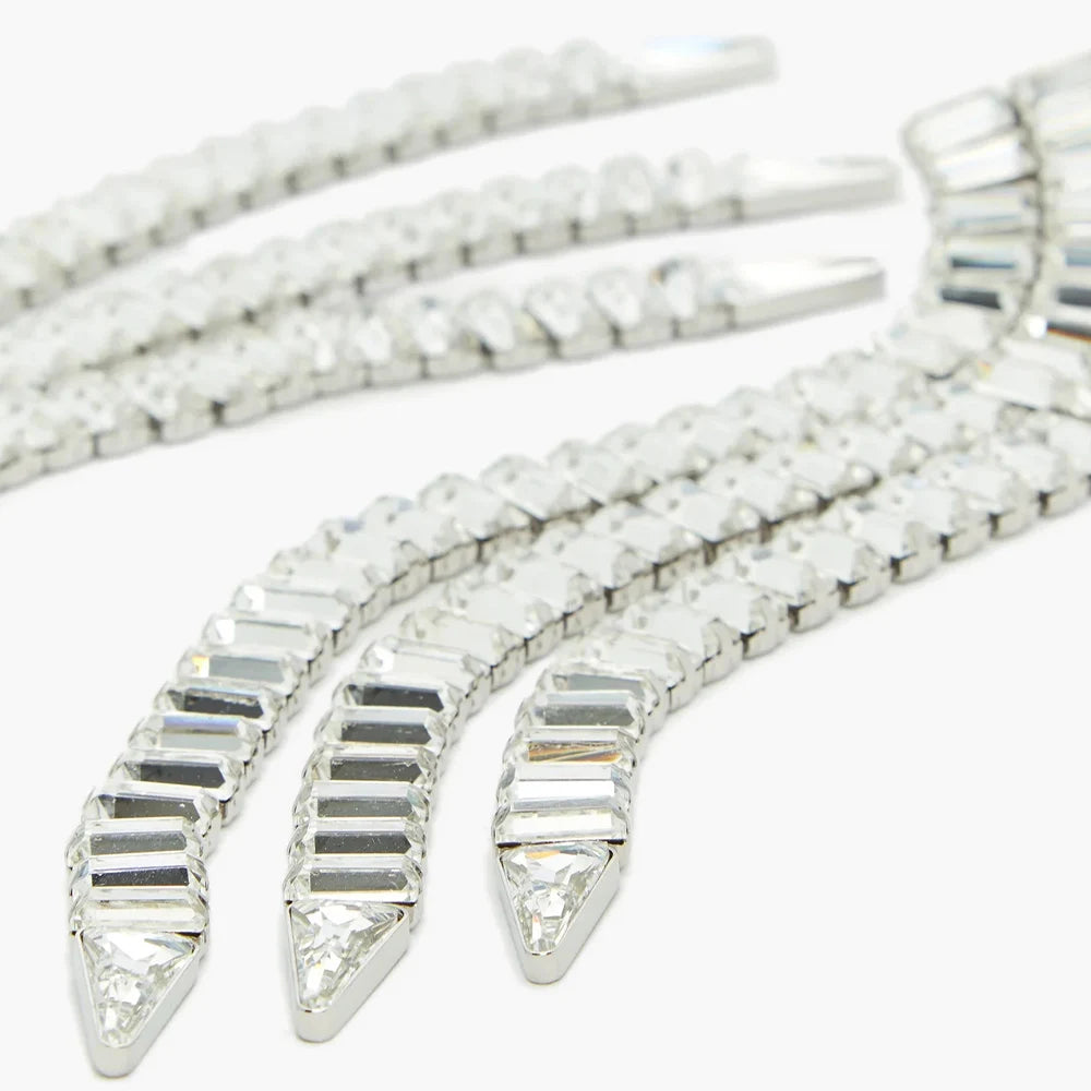 Exaggerated Crystal Tassel Ear Clip Earrings No Piercing Jewelry Rhinestone Clip Earrings
