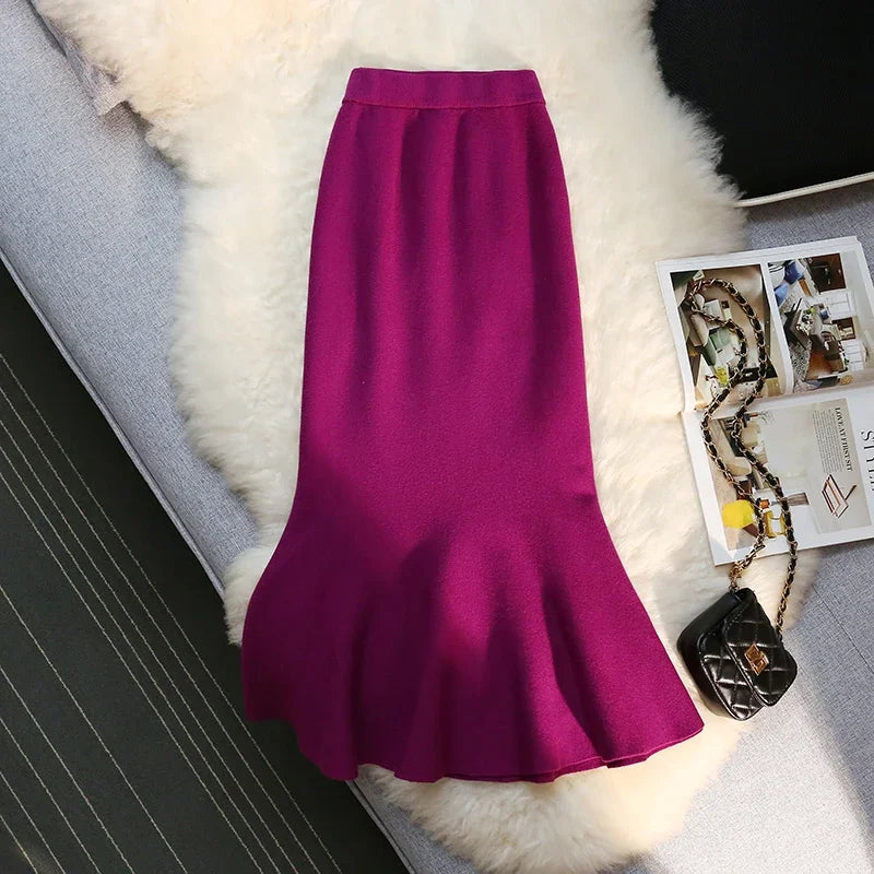 Vintage Knit Long High Waist Slim Mermaid  Trumpet Skirt