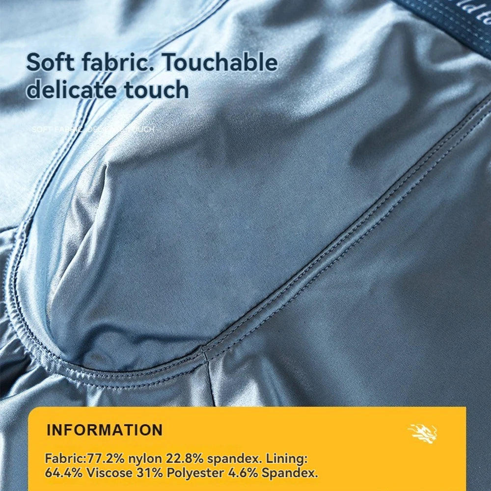 3PCS/Pack Luxury Ice Silk Satin-like Boxers Summer Smooth Cool Solid Men's Underpants Breathable Mesh Crotch Panties Underwear