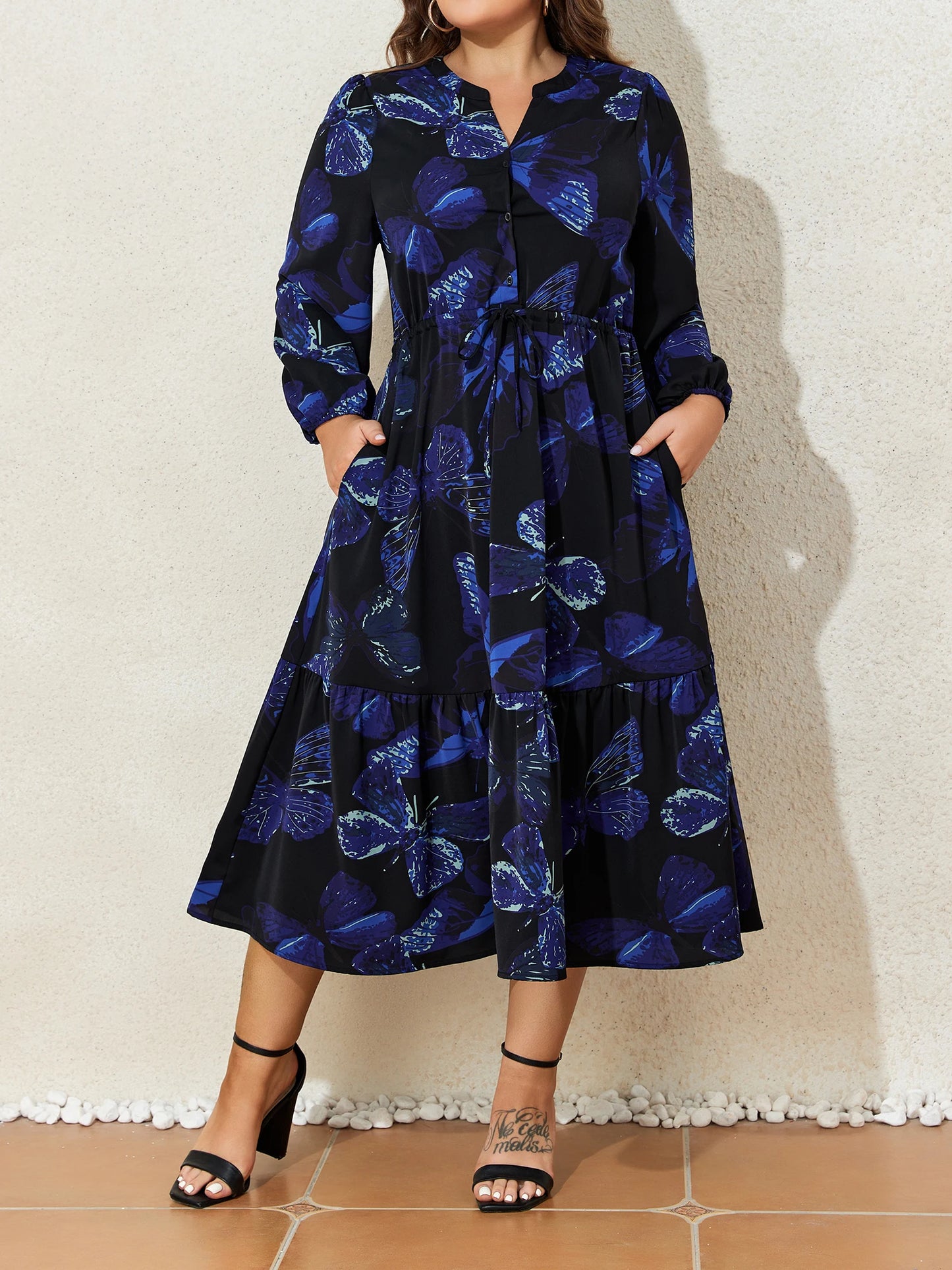 Plus Size Long Sleeve Dress for Women Solid  Casual Shirt Large Dress