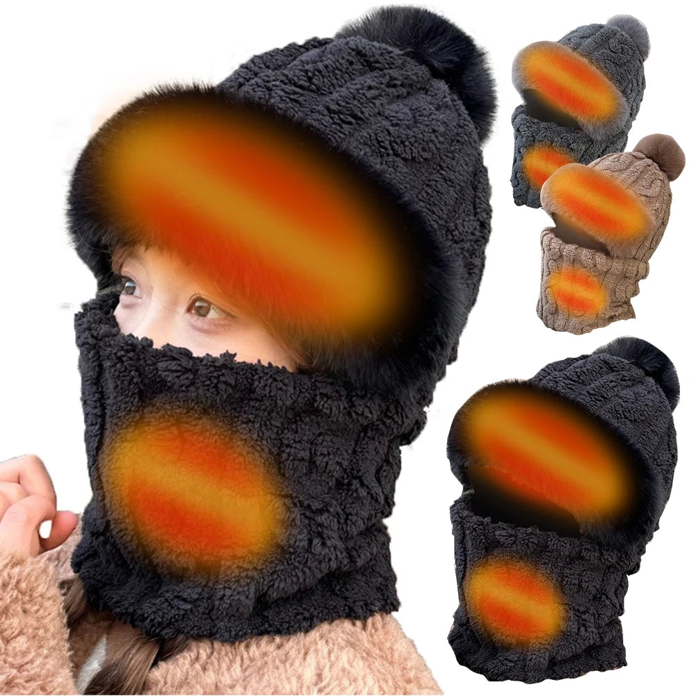 Heated Neck Warmer Cap USB Half Finger Gloves And USB Electric Plush Beanie Hat Scarf  Ear Protection Windproof Warmer Scarf Hat